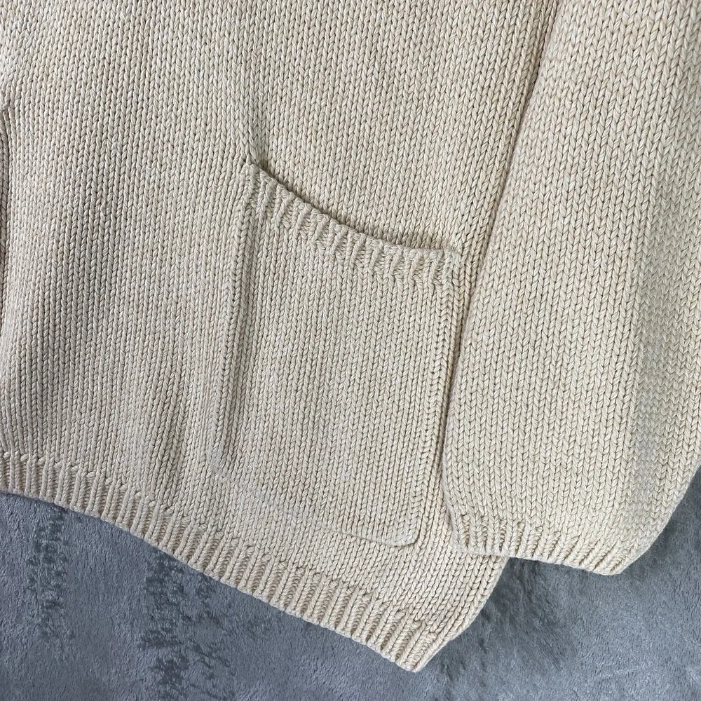 Vtg Liz Claiborne Sweater Womens S Cream Half Zip Collared Pockets Coastal 90s - Picture 2 of 12